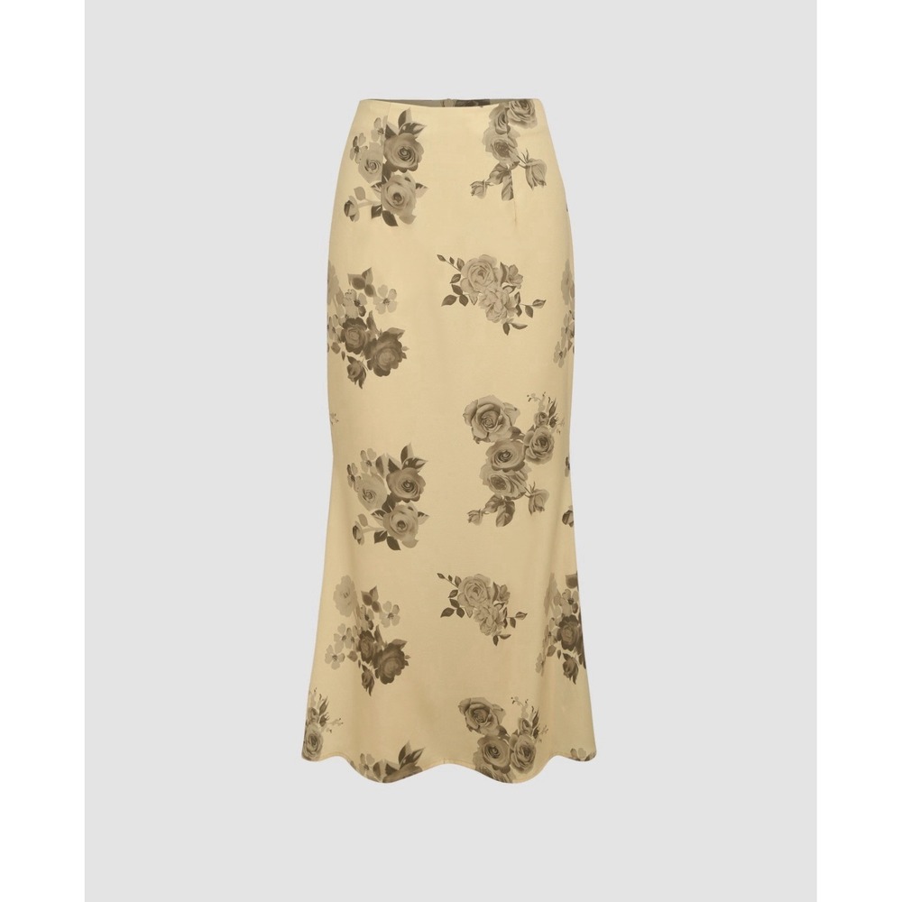 Cider Floral Satin Bias Cut Midi Skirt S Coquette Soft Girl Y2K Romantic NWOT